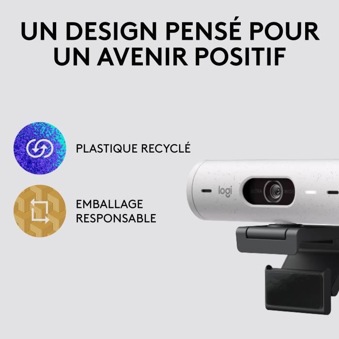 Cámara web Full HD 1080p - Logitech - Brio 500 - Micrófono integrado - Blanca