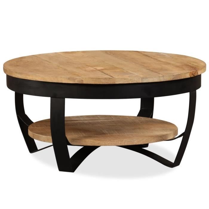 Industriële salontafel - KKMOON - Rond - Massief hout - Bruin - 65 x 32 cm