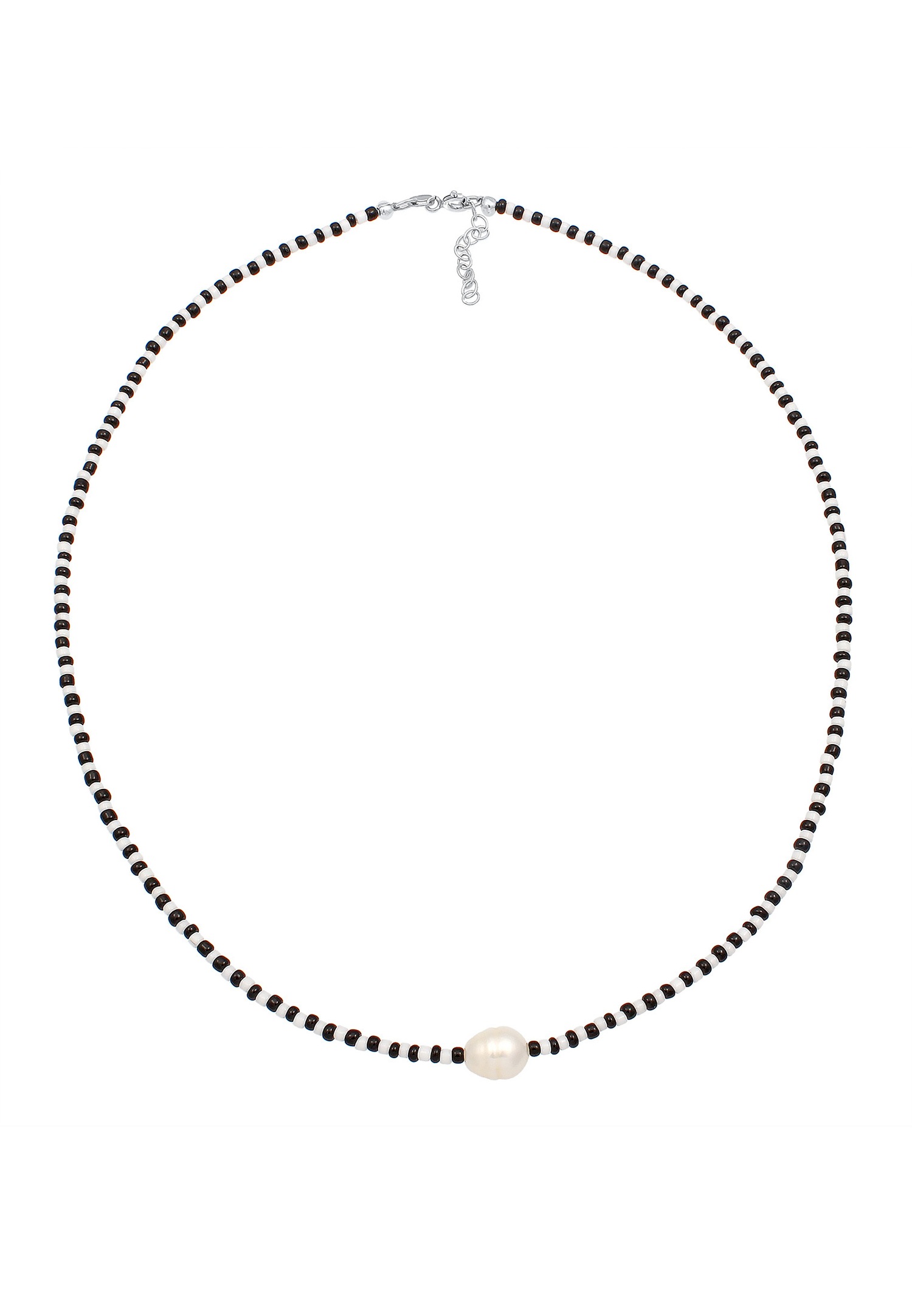 Elli Base Boules de Verre Noir Blanc Perles de Culture d'Eau Douce Femme (925/1000) Argent