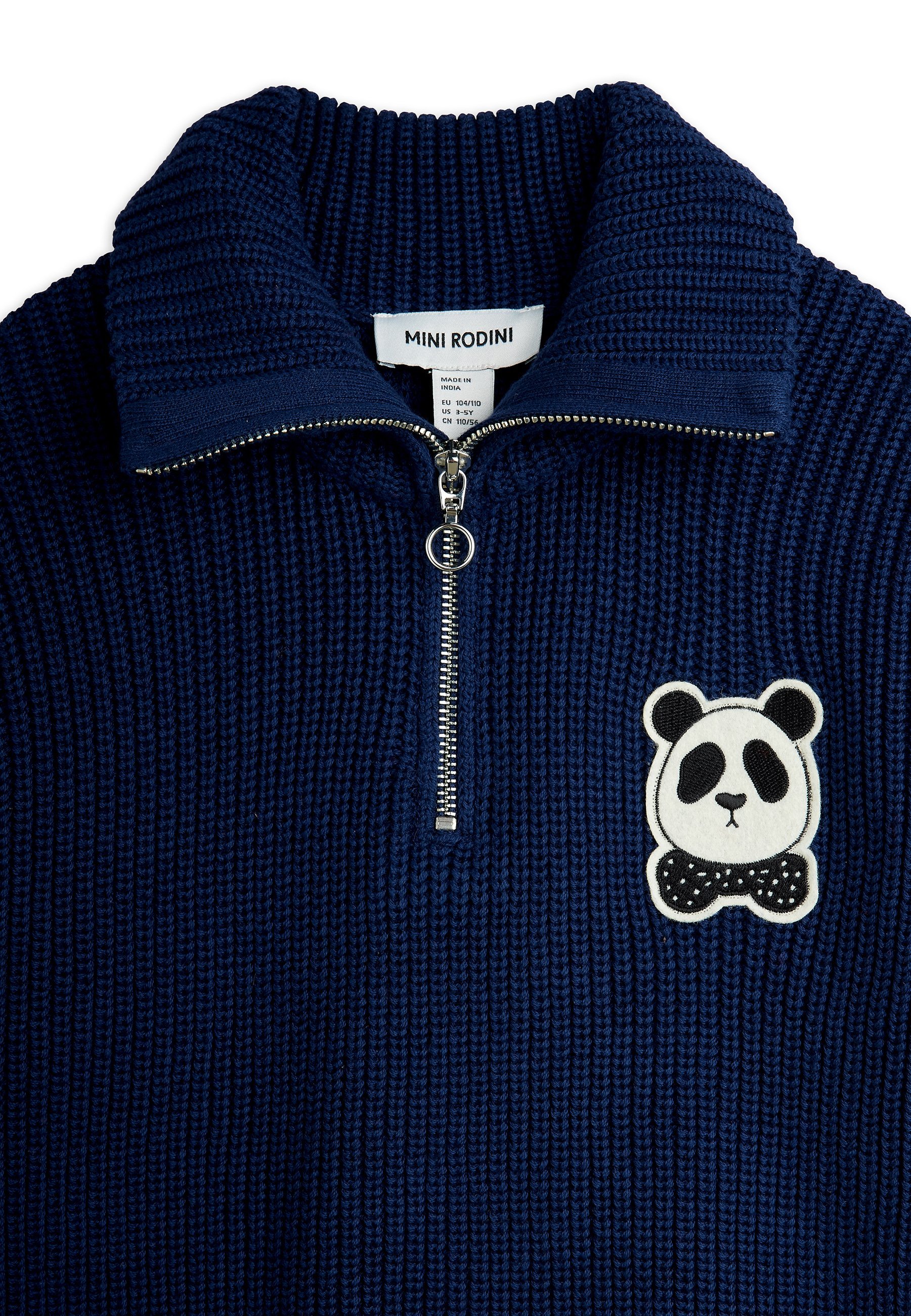 Mini Rodini PANDA PATCH CHUNKY HALF ZIP UNISEX - Trui - blauw
