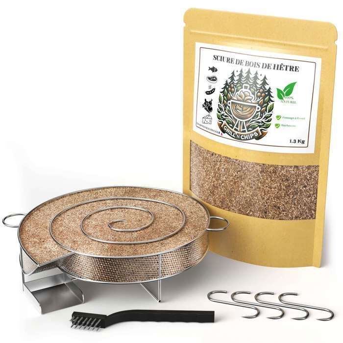 GRILL'N CHIPS - Cold smoke generator (coil) for smokers & barbecues + 1.2 kg beech sawdust