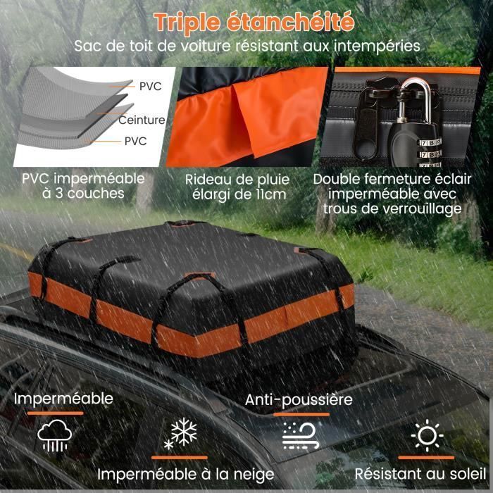 Cofre/bolsa de techo impermeable para coche COSTWAY de 424 litros con 10 correas reforzadas, 6 ganchos para puerta y alfombrilla antideslizante.