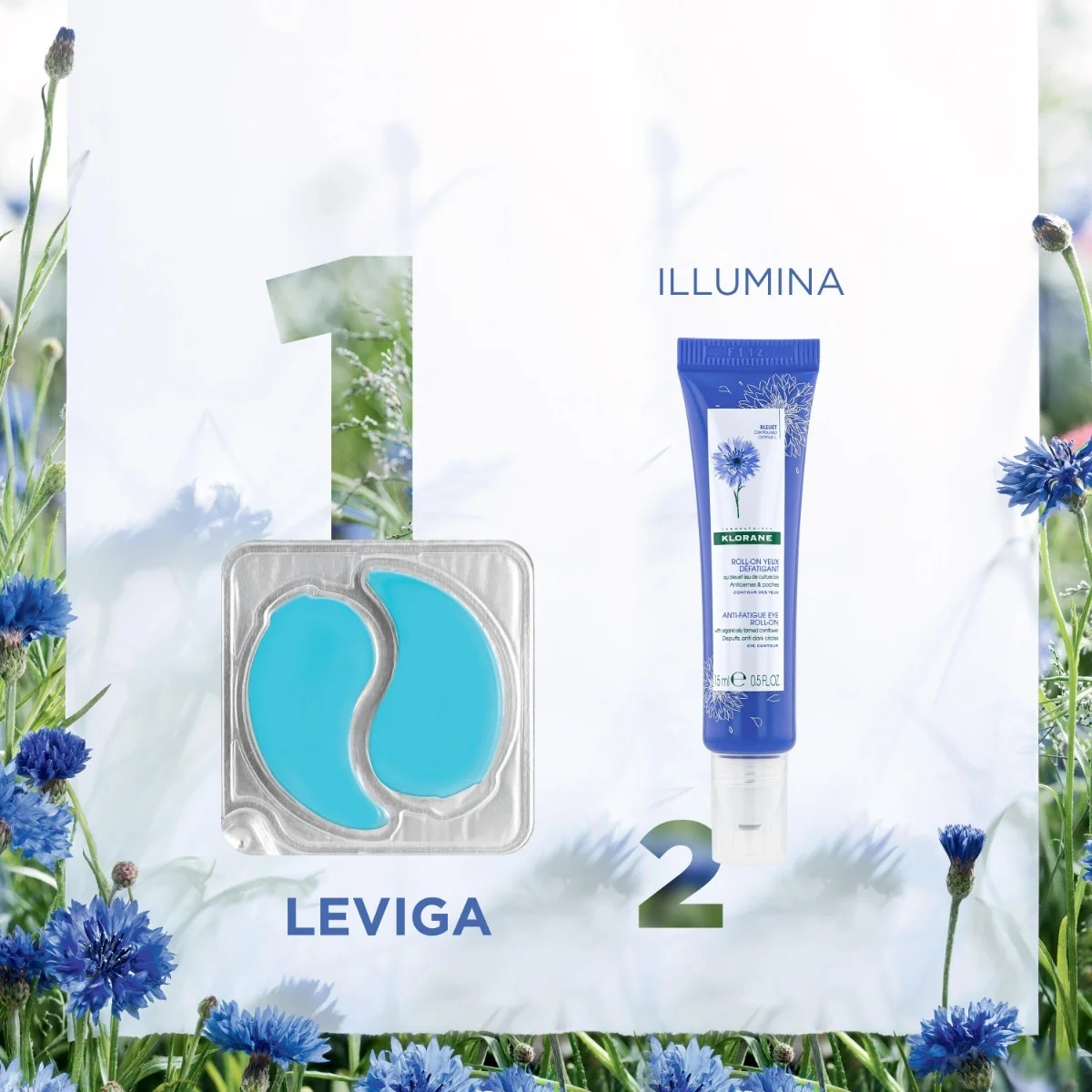 Patchs contour des yeux lissants et anti-fatigue KLORANE à la fleur de bleuet, pour tous types de peau