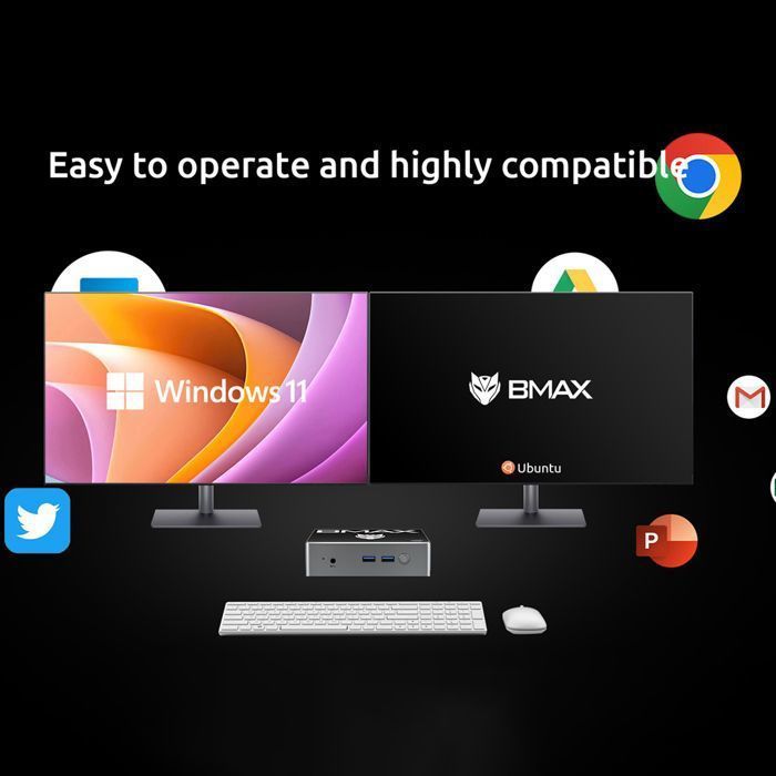 BMAX B4 Mini PC - Intel N95 - 16GB RAM - 512GB SSD - WiFi AC - Dual HDMI 4K - Gigabit LAN - Windows 11 - Compact Office PC