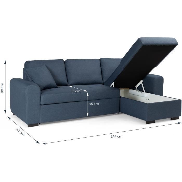 Reversible corner sofa bed - 4-seater - Blue fabric - HAMILTON - W 244 x D 151 x H 90 - Made in Ukraine