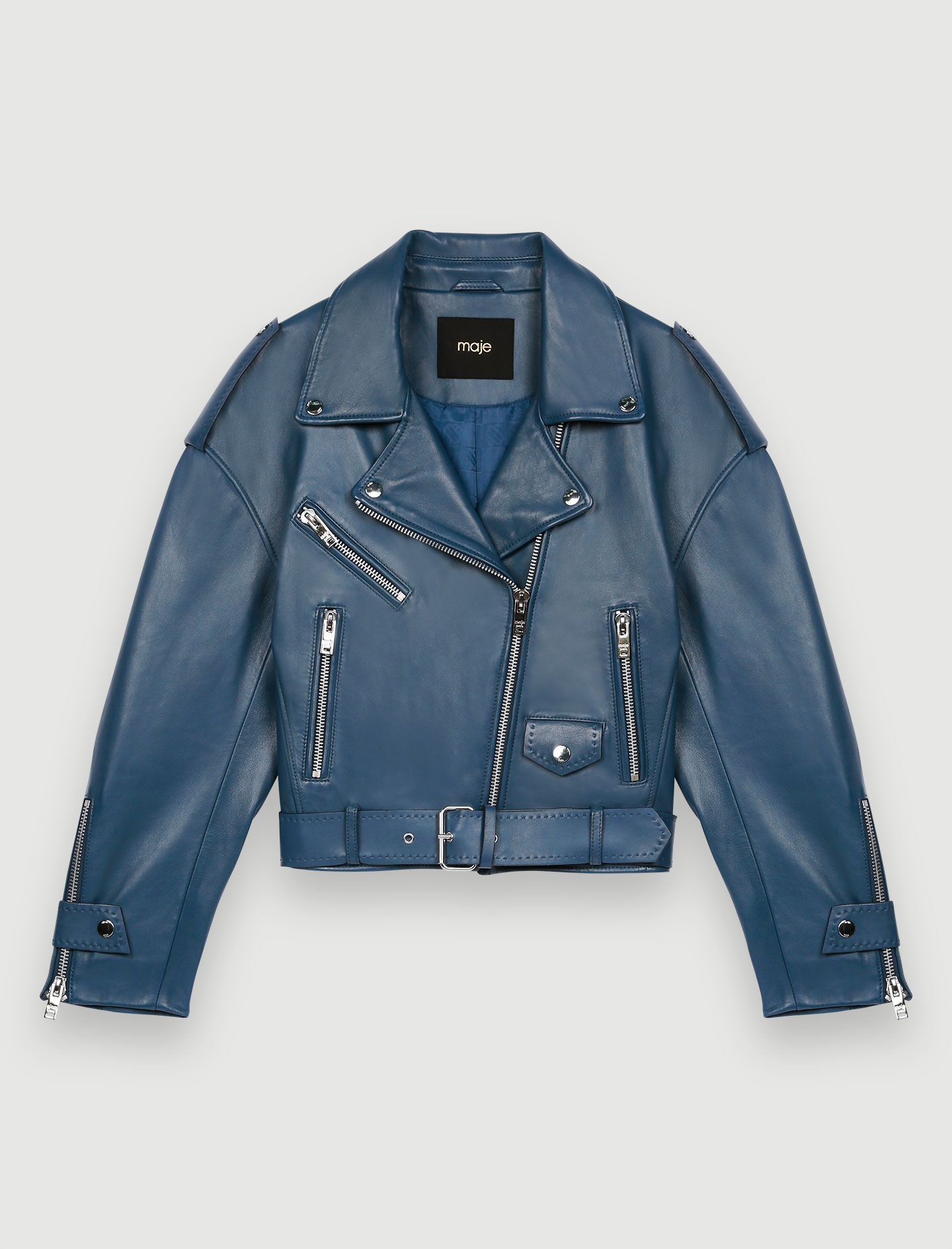 Leren bikerjack met wijde pijpen - Blauw
