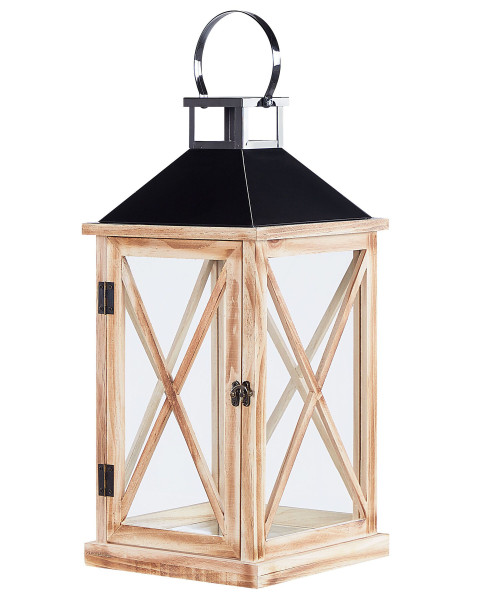 Lampion szklane drzwi drewniany 61 cm brązowy