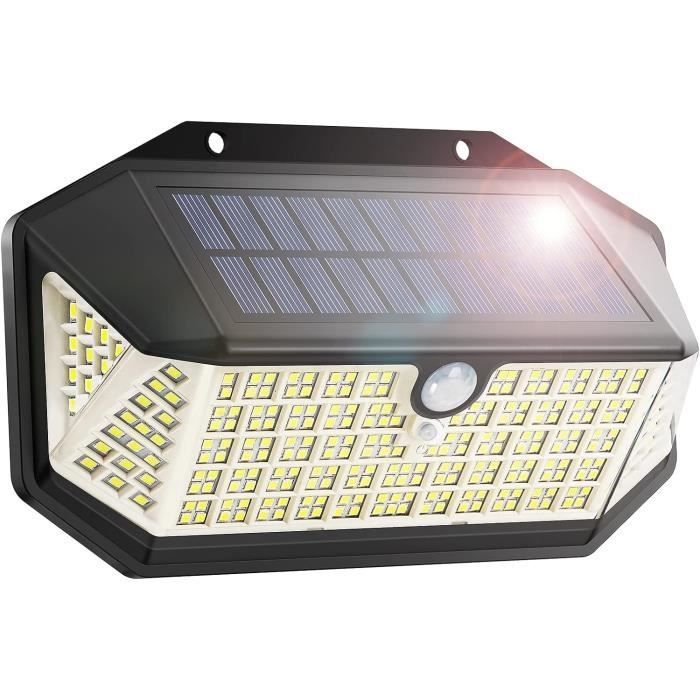 Lámpara solar exterior de 266 LED, 2600 lúmenes con sensor de movimiento y 3 modos de iluminación.