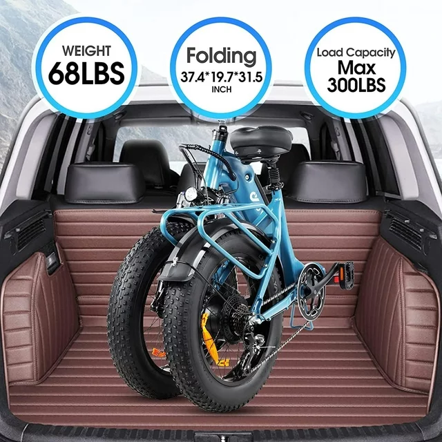 DYU 20 4.0 Fat Tire elektrische fiets voor volwassenen, 500W 48V 14AH, LG-accu, Shimano 7-versnellingen, opvouwbare e-bike