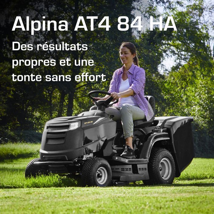 Tractor de jardín – Alpina – AT4 84 HA – 6,3 kW, ancho de corte de 84 cm, recogedor de hierba de 200 L, transmisión hidrostática, hasta 3000 m²