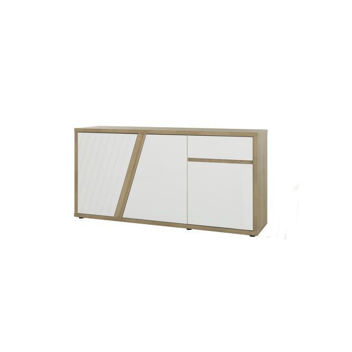 3-door, 1-drawer sideboard in glossy white with oak wood effect, made from durable materials