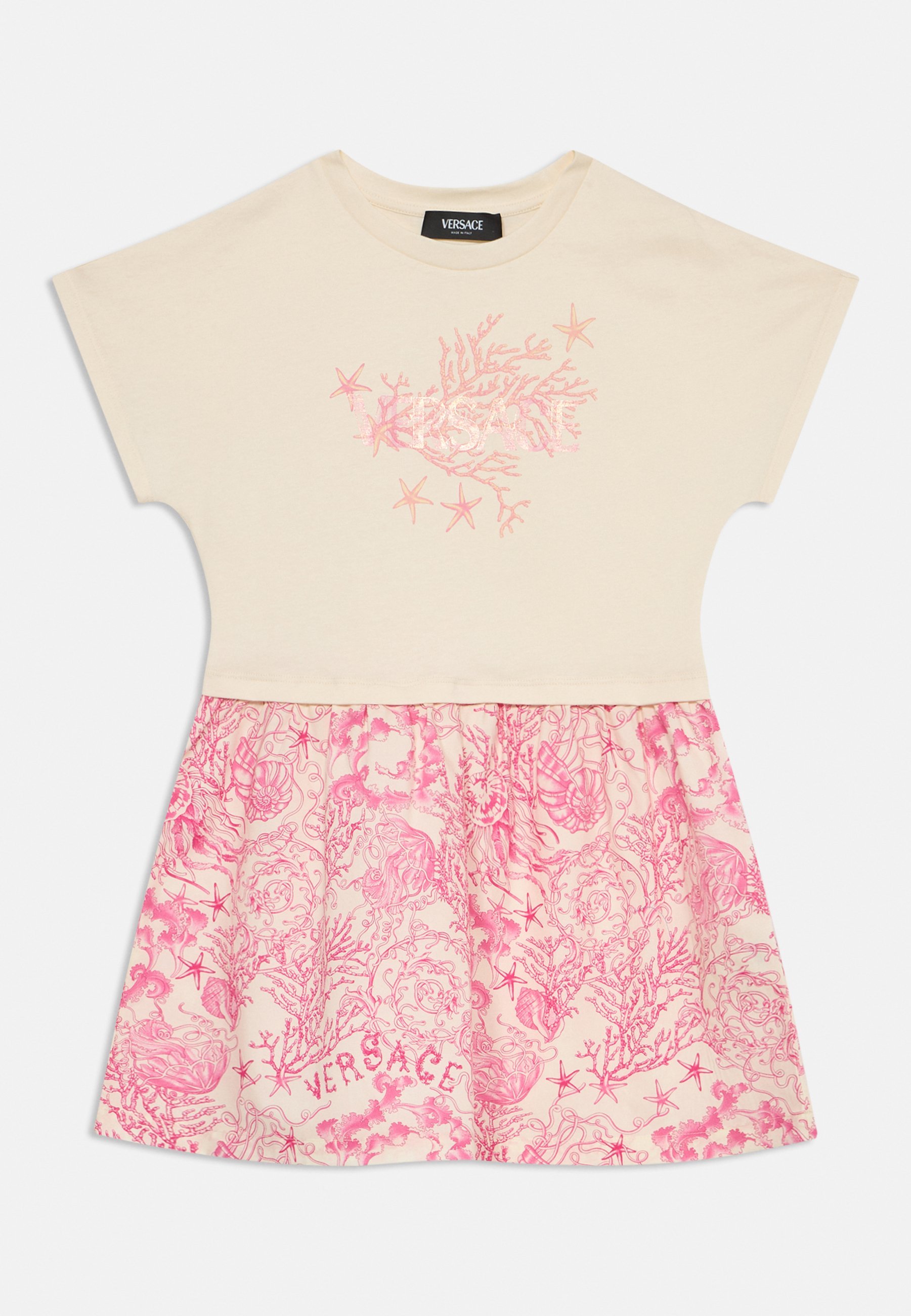 Vestido infantil Versace DRESS THEATRE POSTCARD - modelo para o dia a dia - marfim/goiaba