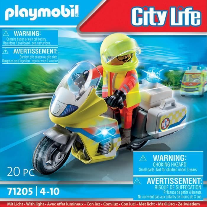 PLAYMOBIL 71205 Urgentiste avec moto, City Action Les Secouristes, effet lumineux, 20 pièces, Dès 4 ans