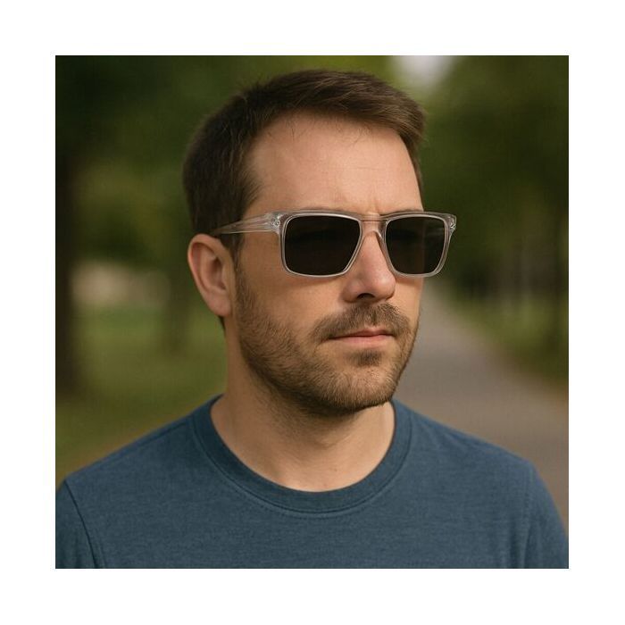Men's Rectangular Sunglasses with Double Bridge, Clear Lens, Sebastien Loeb Racing Brand, Category 3 Protection, Modern and Comfortable