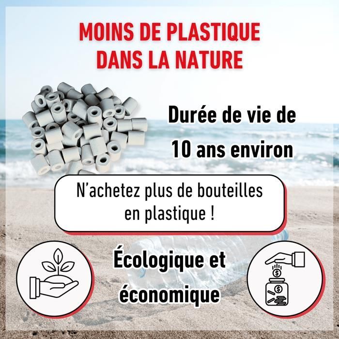 60 Perles de céramique EM Grises | Filtration naturelle de l'eau du robinet | Purificateur et filtre calcaire et chlore