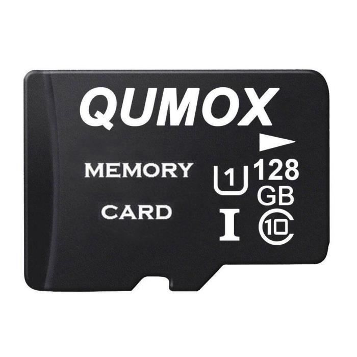 Cartão Micro SD Qumox de 128 GB, 80/40 MB/s, 128 GB (genuíno, sem corrupção de dados) + Leitor USB de Micro SD, 100% genuíno, Classe 10.