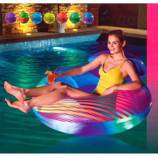 Riesige PVC-Schwimmboje mit blauer Beleuchtung, 118 x 117 cm