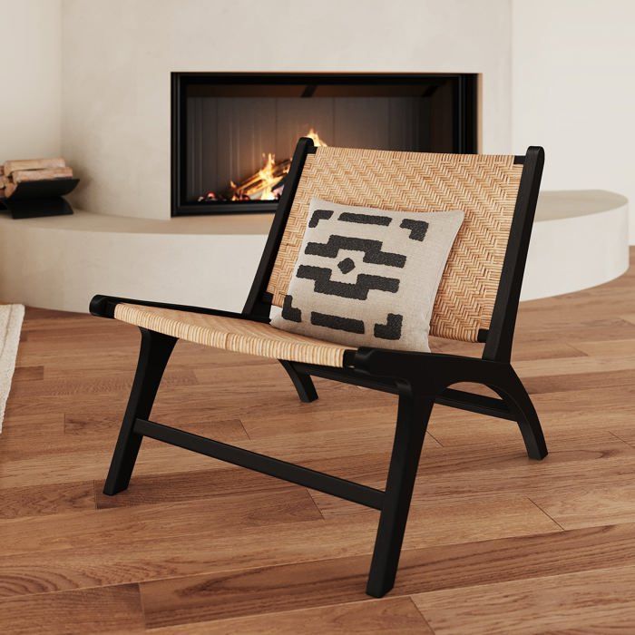 Sessel aus schwarzem Teakholz und Chevron-Rattangeflecht – Kilka – Rendez-Vous Déco