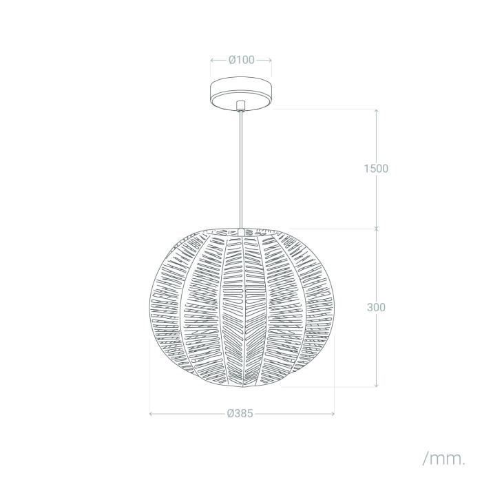 Lampada a sospensione Tobonga in rattan - TECHBREY - Paralume in rattan naturale - 40 cm - Stile bohémien-chic