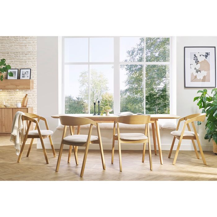 Miliboo - LOVA Stackable Scandinavian Chairs in Light Oak Wood and Off-White Bouclé Wool-Effect Fabric (Set of 2)