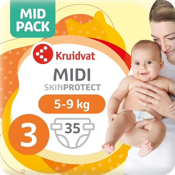 Kruidvat 3 Midi пелене, средње паковање, величина 3 (4-9 кг), 35 комада