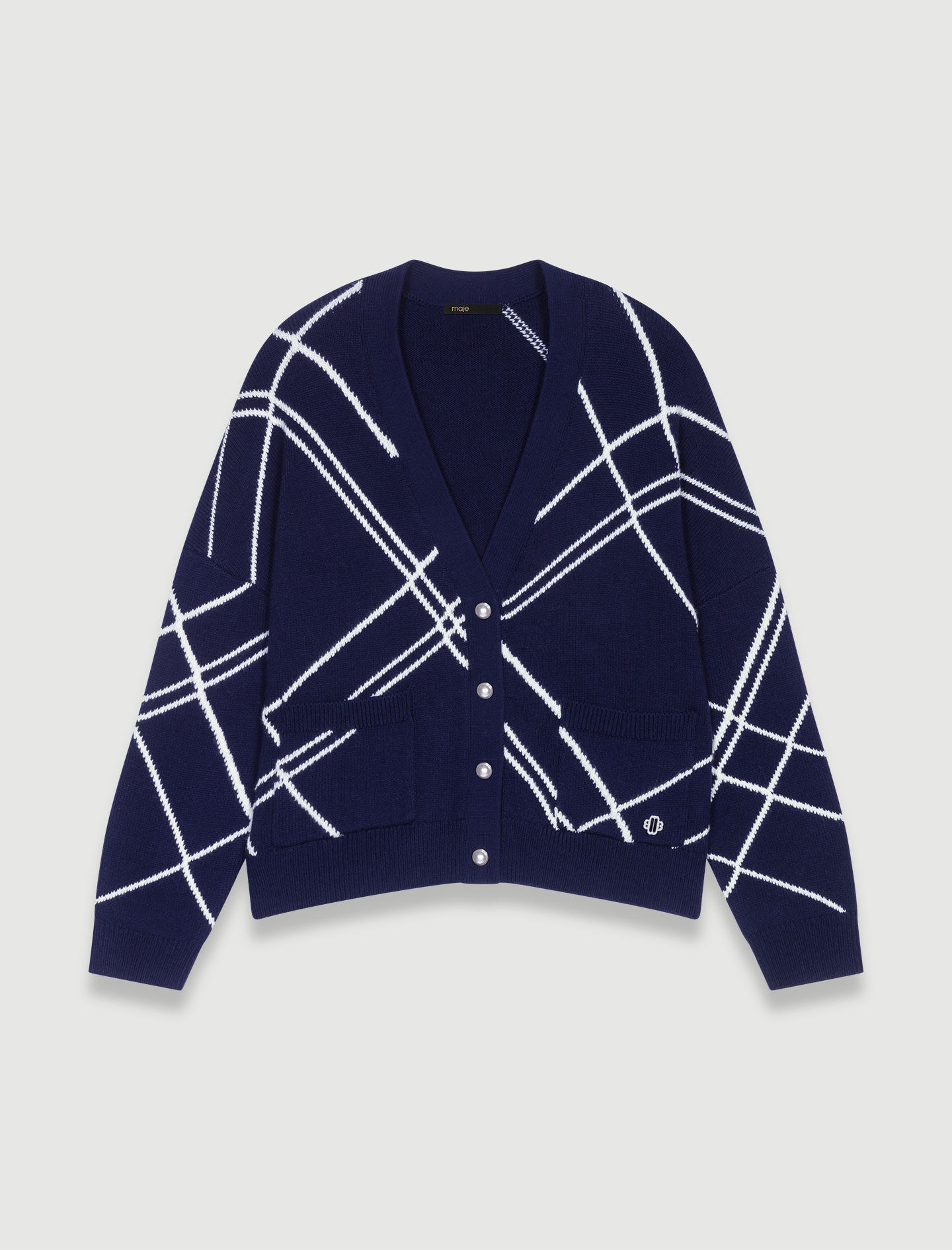 Gestreept gebreid vest - Marineblauw