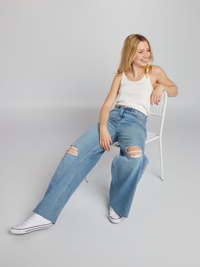 Calça jeans de perna larga - AZUL