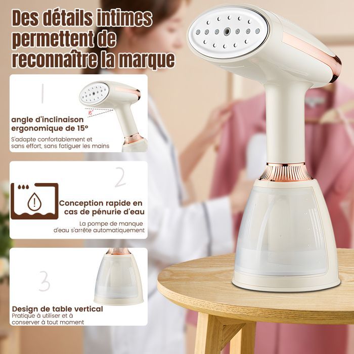 Défroisseur Vapeur, Fer à Repasser Vertical Portable 1500W 280ML Réchauffage Rapide Défroisseur à Main Vapeur à Vêtements