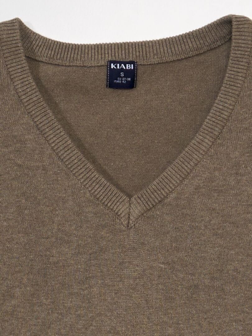 Eenvoudige gebreide trui in effen kleur - BEIGE