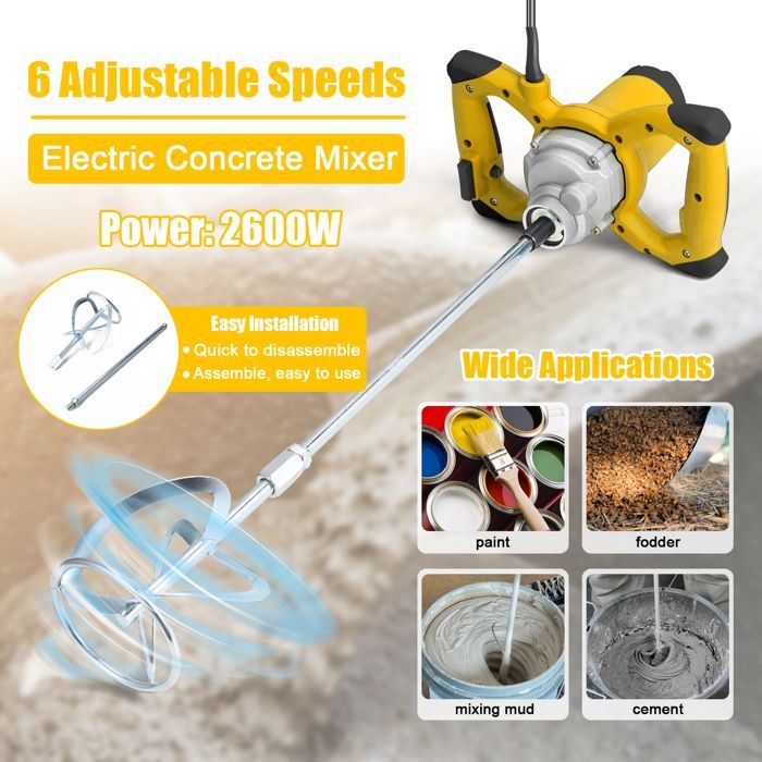 Mezcladora de cemento eléctrica de 2600 W - Shipenophy - 6 velocidades - Portátil - 220 V