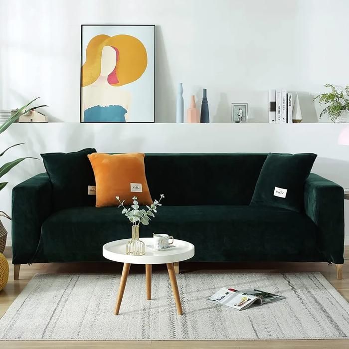 Funda para sofá - YYV - Elástica - Terciopelo grueso - Antideslizante - 4 plazas (verde, 235-300 cm)