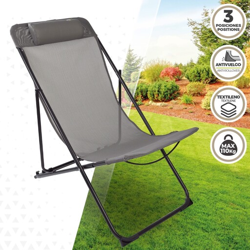 Aktive Folding Grey Sun Lounger Chair with Handle