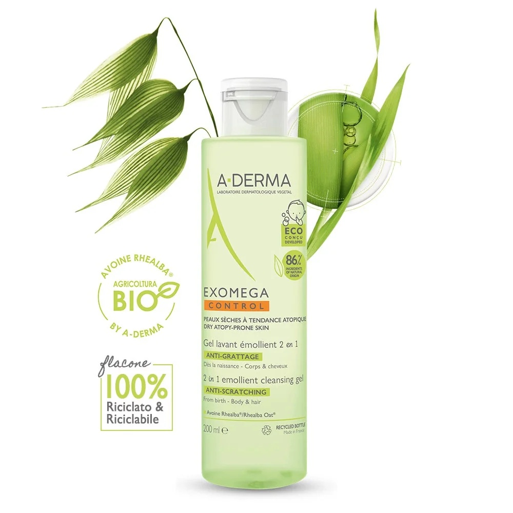 ADERMA A-Derma Exomega Control Gel 2 in 1 200 ml Für trockene und atopische Haut