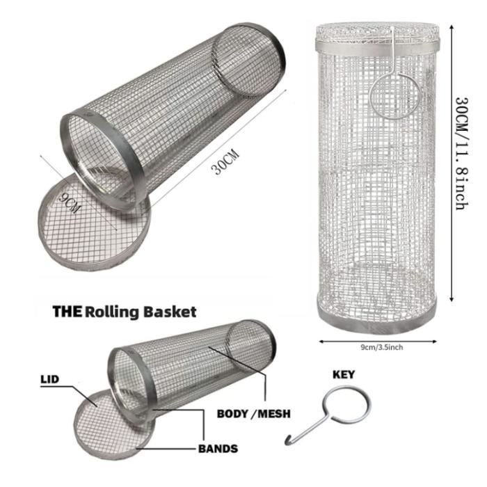 Barbecue Accessories - Stainless Steel Basket - 2pcs - Cylindrical - For Vegetables and Steak