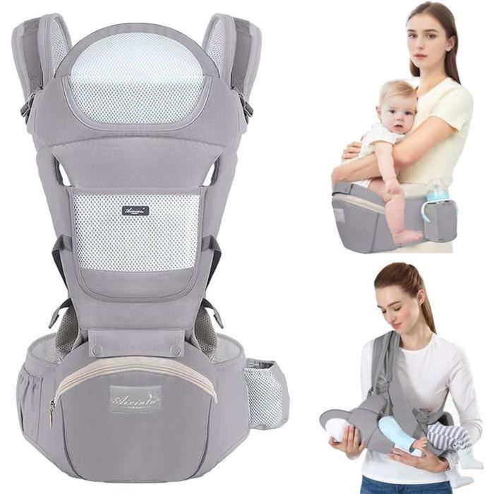Portabebés multifuncional 6 en 1 para senderismo con asiento ergonómico ajustable para bebés y niños de 3 a 36 meses, color gris.