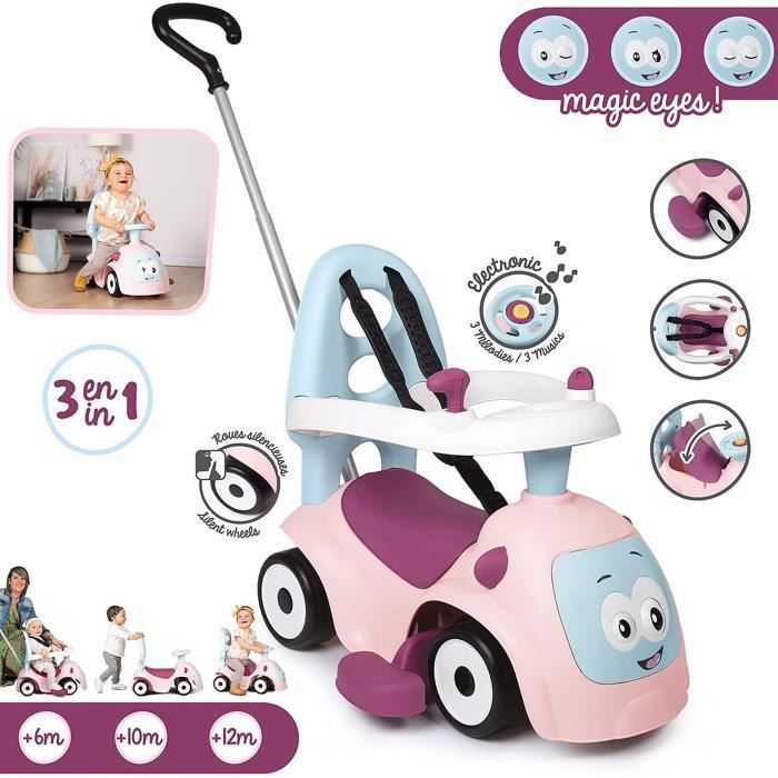 Smoby - Maestro Giocattolo Cavalcabile Rosa - Per Bambini dai 6 Mesi in su - Regolabile - Ruote Silenziose - Clacson