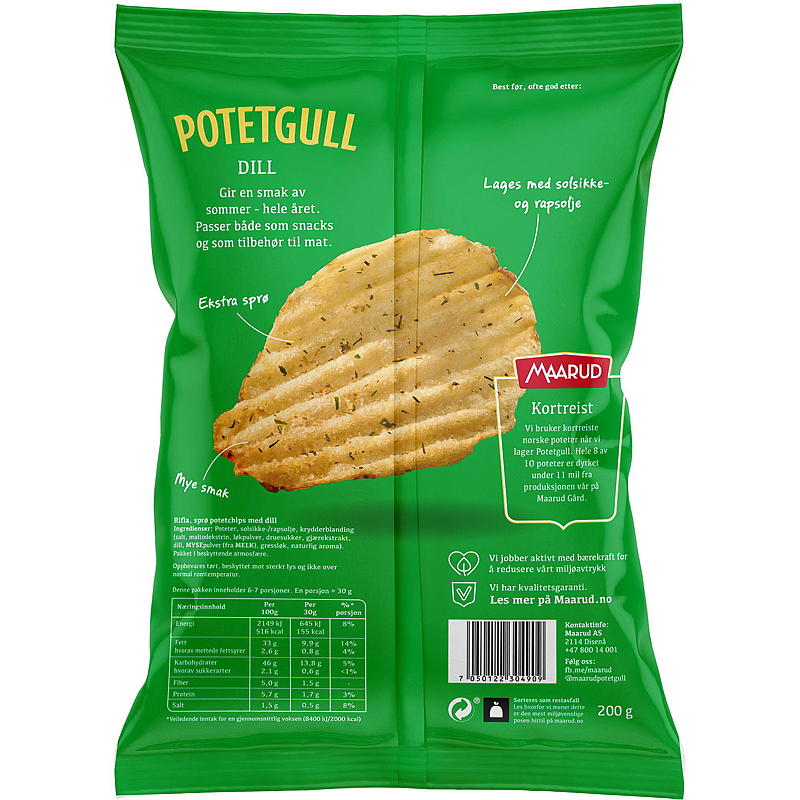 Maarud Aardappelchips 200 g Dille Maarud