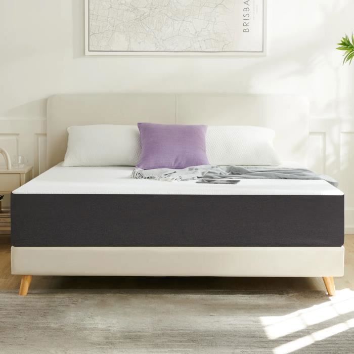 Colchón de lujo de 160x200 cm - Grosor de 26 cm - Espuma viscoelástica - Firmeza media - Desarrollado y fabricado en Europa (Blanco + Gris)