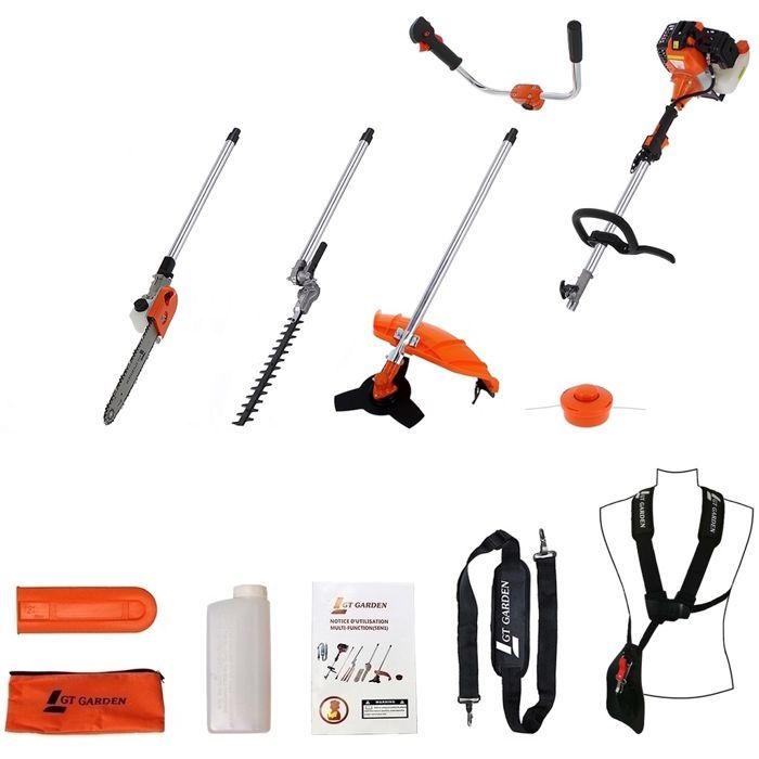 GT GARDEN - 4-in-1 petrol multi-tool with handlebar: chainsaw - brush cutter - hedge trimmer