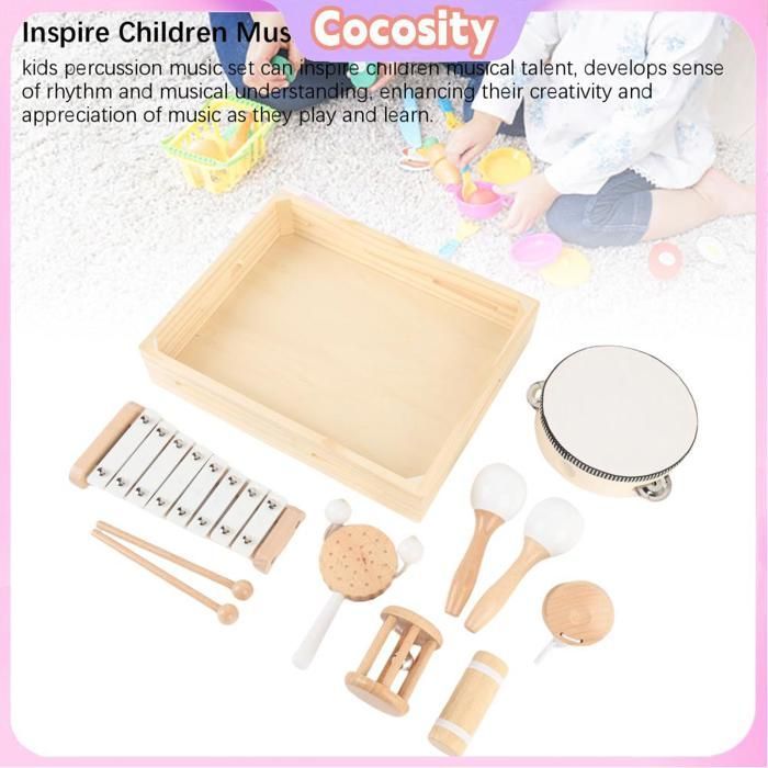 Juego de instrumentos musicales infantiles Cocosity: xilófono, pandereta y juegos de rompecabezas.