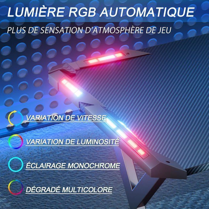 HLONONE LED Mesa Gaming 140 × 60 cm, Bureau Gamer Ergonomique en Fibre de Carbone, Noir