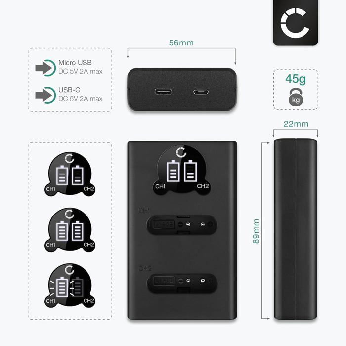 Juego de 2 baterías de 1090 mAh y cargador doble compatible con Sony RX100 FDR-X3000 RX1 DSC-HX400V - Batería de repuesto para cámara
