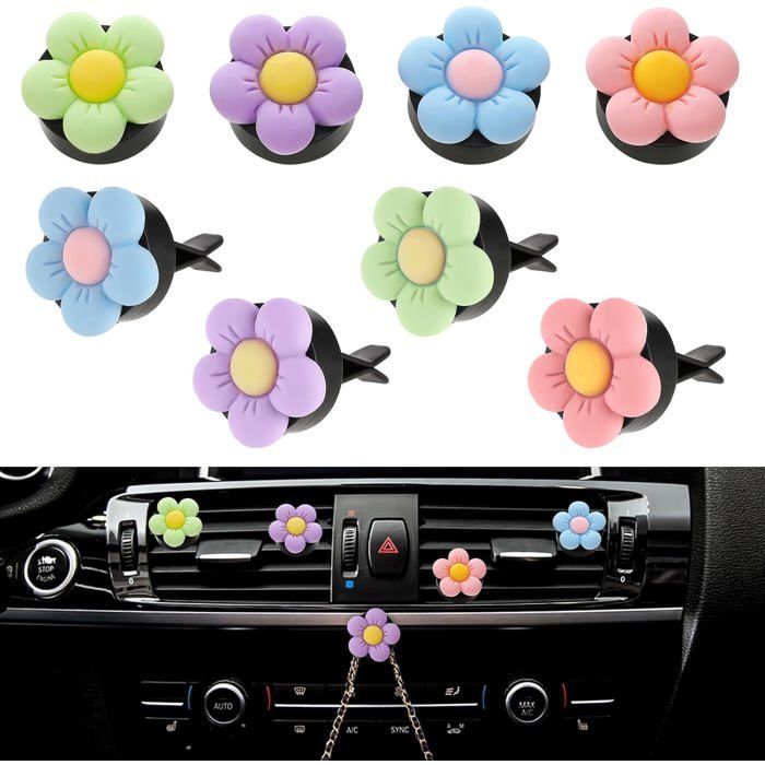 Juego de 8 ambientadores para coche con forma de margarita - Accesorios para coche - Accesorios de decoración para coche de mujer