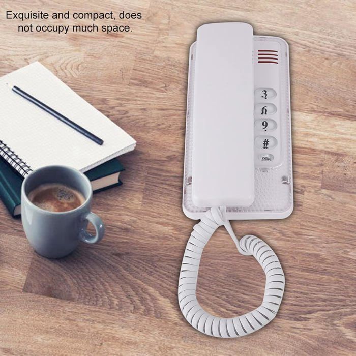 Teléfono fijo con cable FEBEST - Rellamada al último número - Montaje en pared - Blanco - 18x9x7 cm
