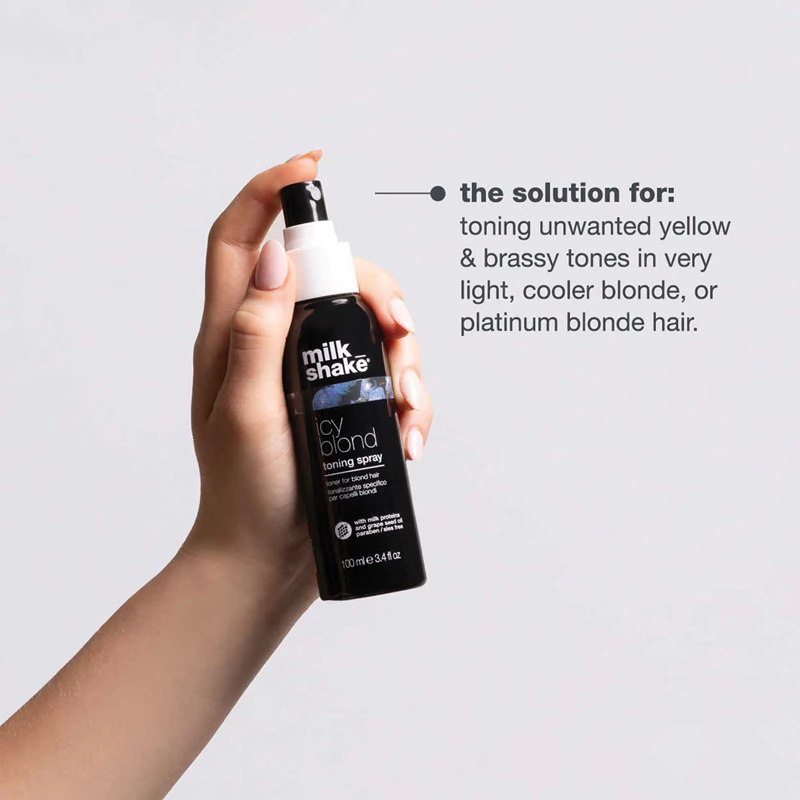 milk_shake® Icy Blond tónovací sprej neutralizuje žltkasté tóny