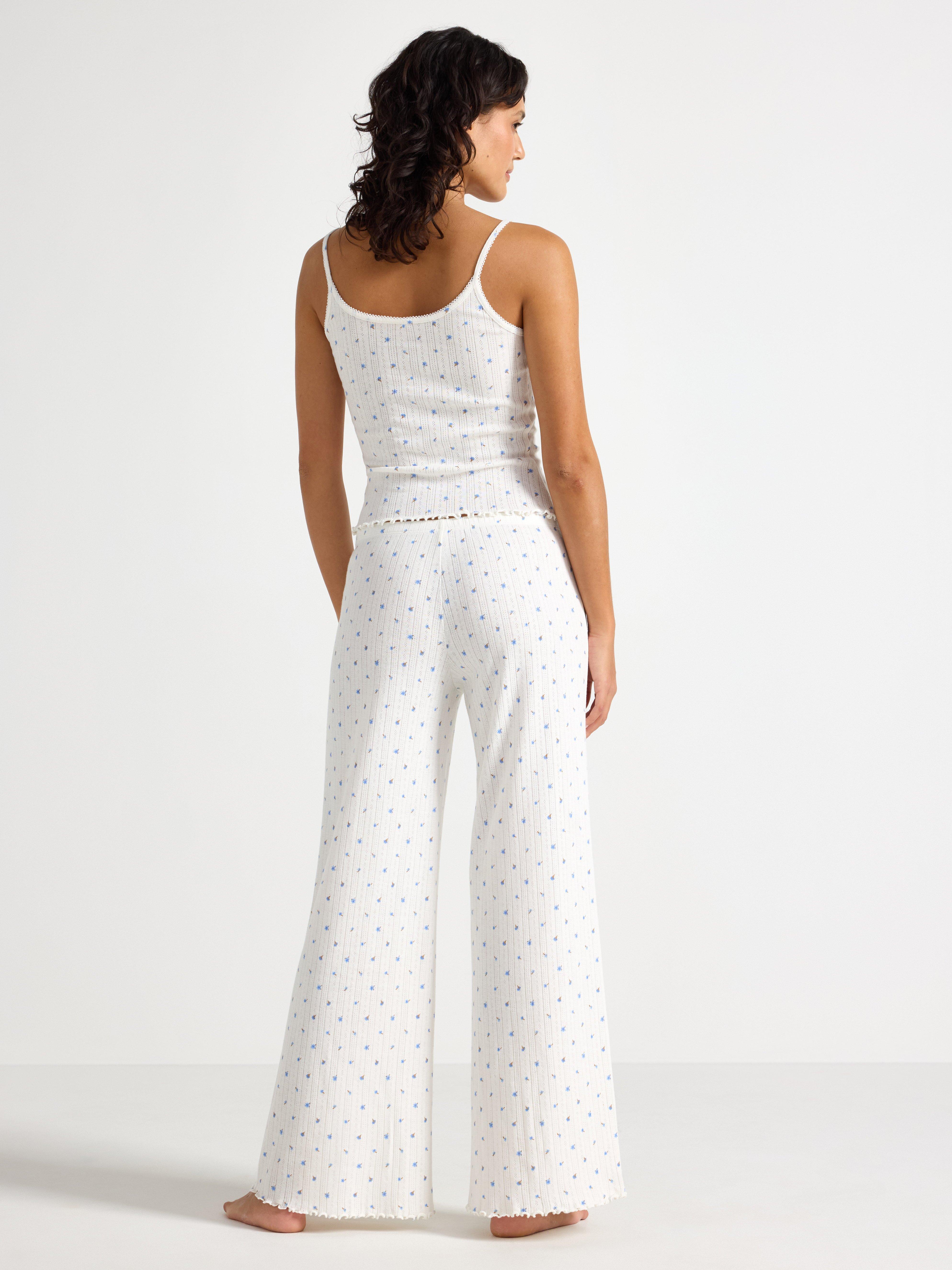 Pyžamové kalhoty Vida v pointelle barvě Off White