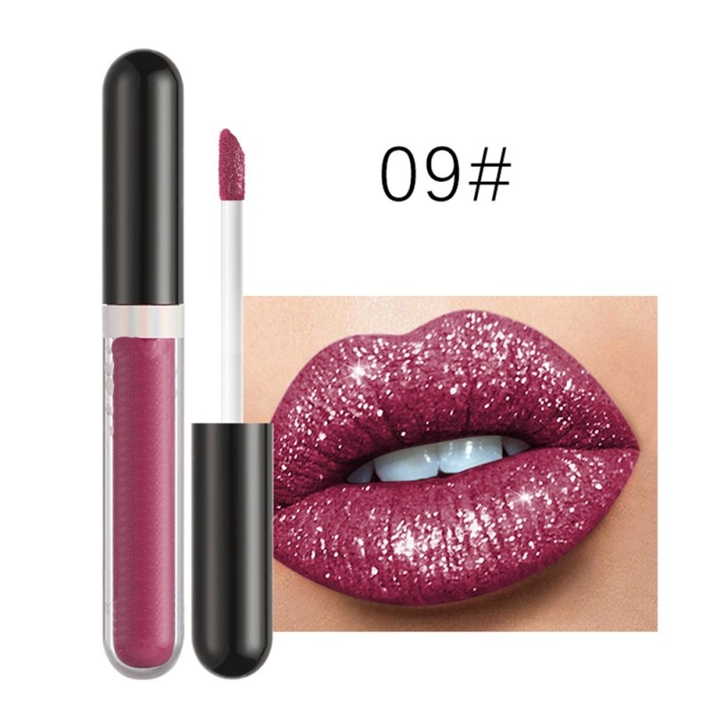 Lápiz labial líquido de 12 colores, de mate a brillante, con glitter, brillo labial brillante, diamante, a prueba de agua, brillo de larga duración, cosmético femenino
