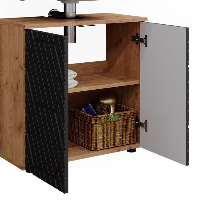 Meubles bain Irma 3 pièces, avec armoire haute Anthracite avec structure en nid d'abeille Vicco 47172