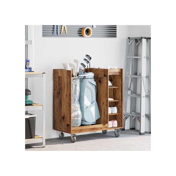 Modern golf locker - vidaXL - Antique wood - 90x45x98 cm - Large storage space - 4 wheels - Metal frame