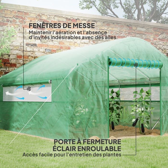 Serre de jardin 4 x 3 x 2m - Outsunny - portes enroulables - serre tunnel de jardin - vert